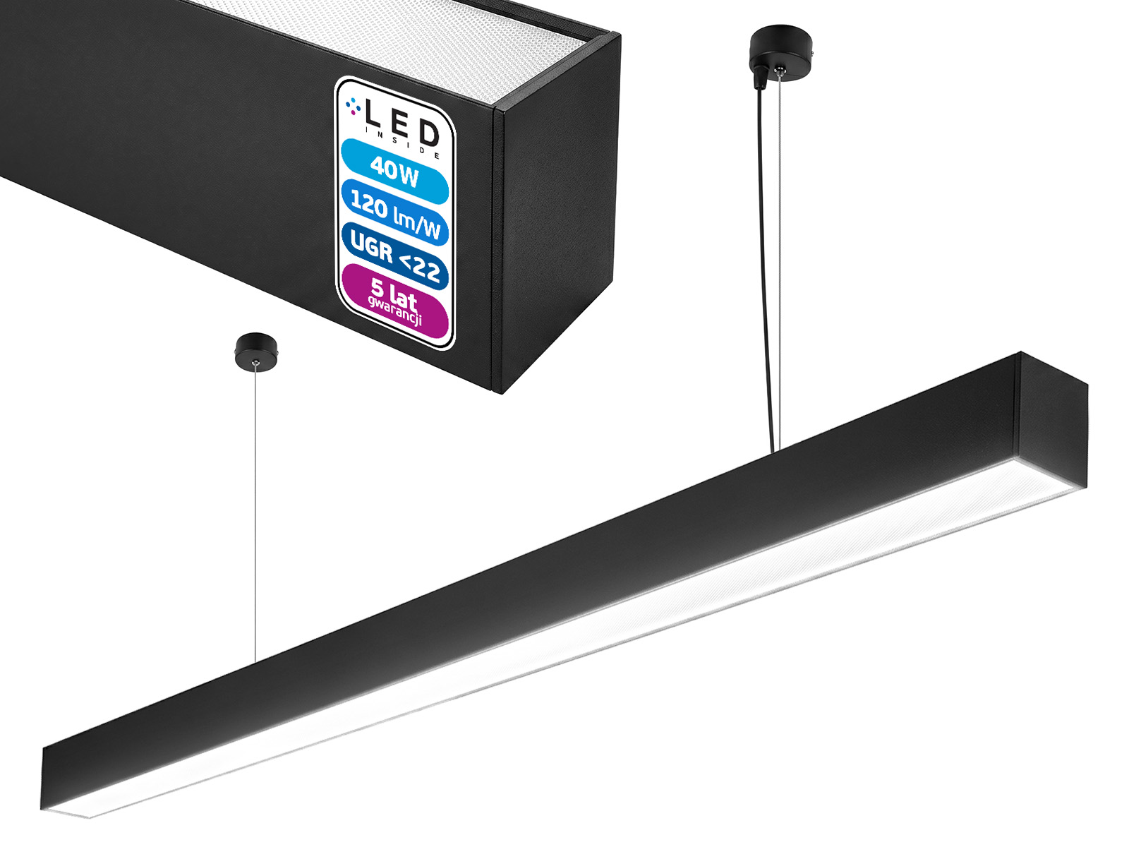 Lampa wisząca Schedar HL 40W 150cm 4000K Czarna